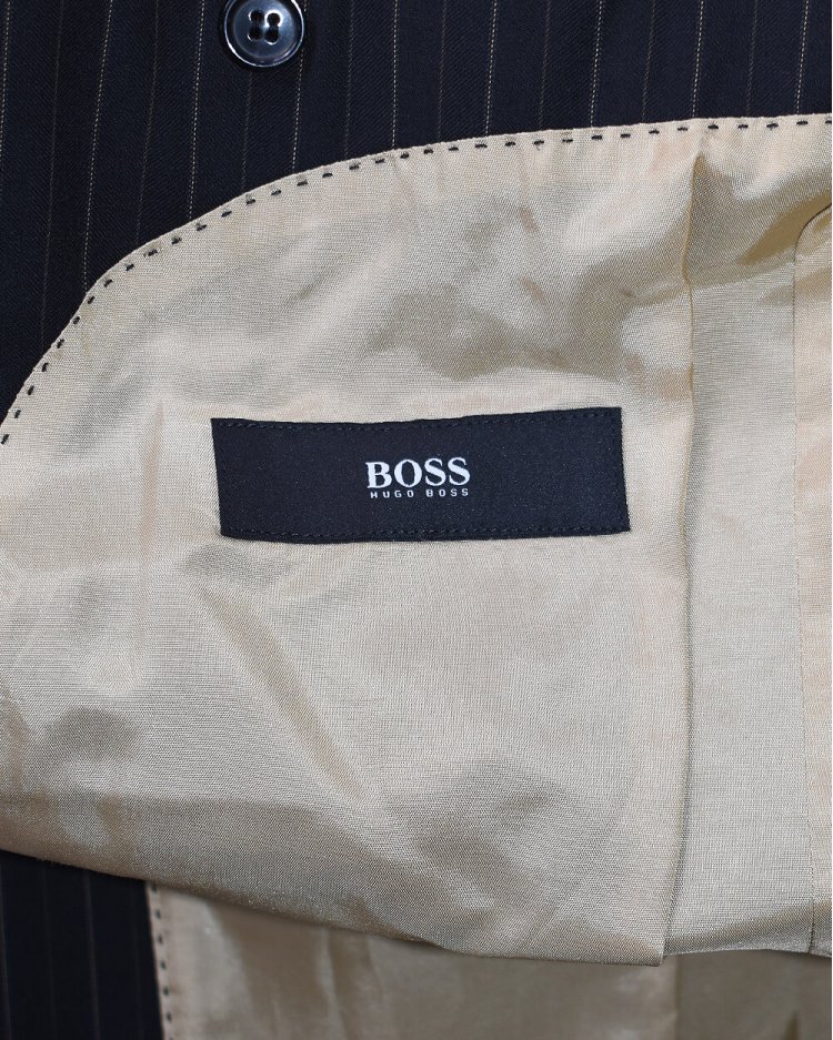 Terno Hugo Boss original Guabello Super 130 preto risca de giz amarela